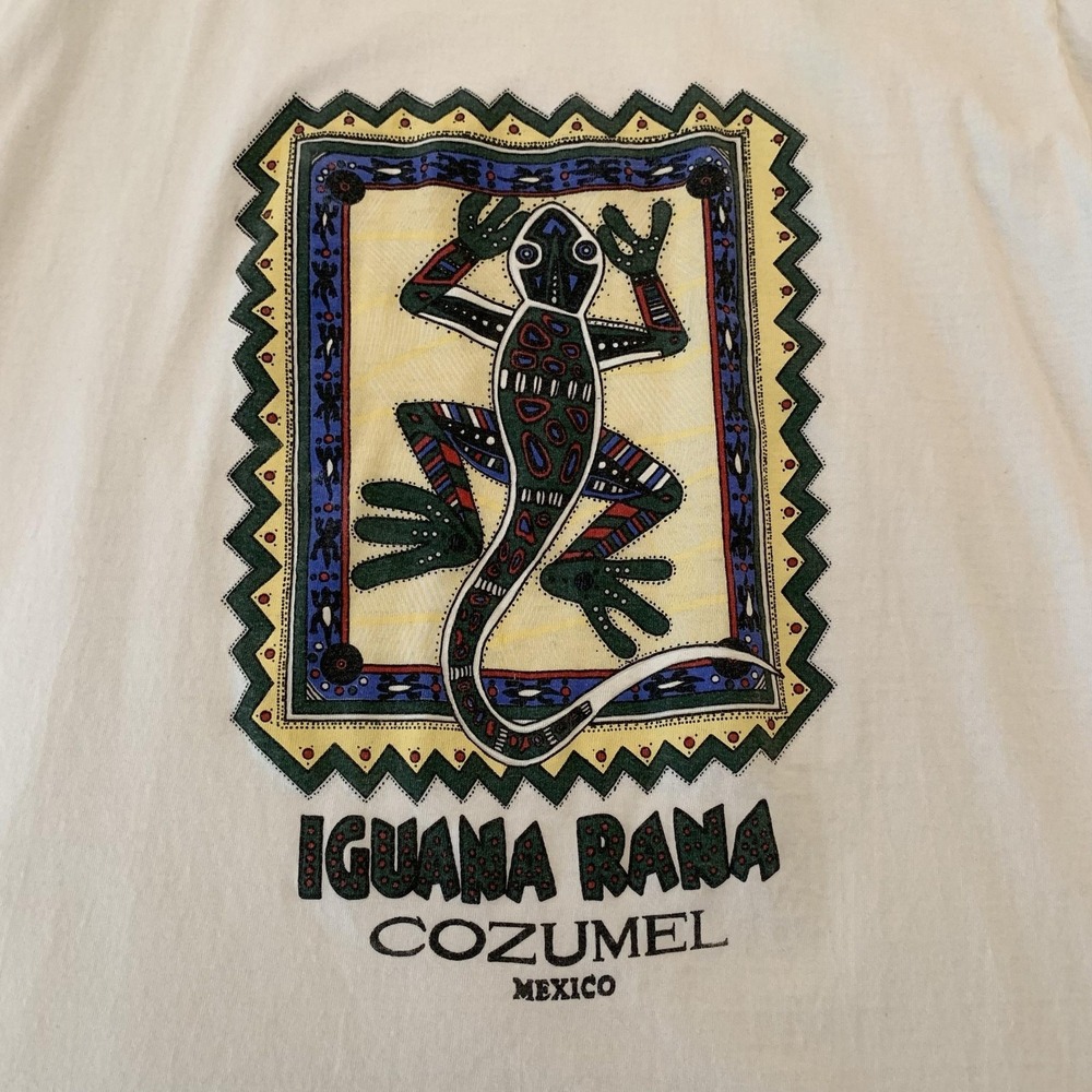 Vintage Reef Shirt Mens Med. White Iguana Rana Cozumel Mexico Lizard Graphic Tee